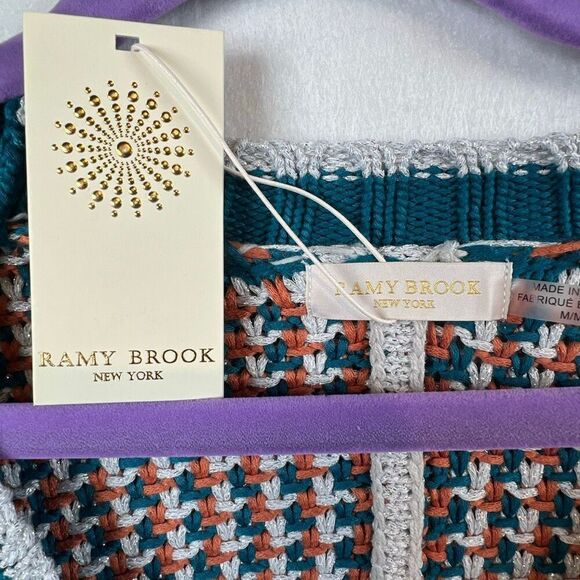 NWT Ramy Brook Larson Metallic Knit V-Neck Sweater Multicolor Size M - Picture 11 of 16